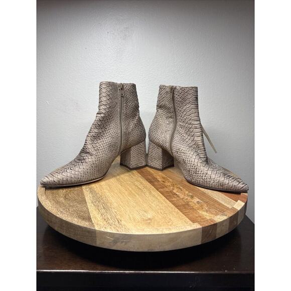 AGL Bootie Zip Up Snakeskin Pattern Block Heel Size 37 Italy Tan/Brown - Picture 5 of 12